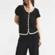 Black Lace-Trimmed Short-Sleeve Top