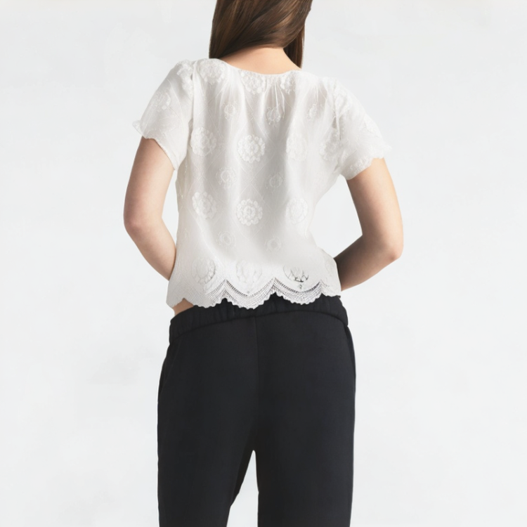 Three-Dimensional Flower Square Neck Short Sleeves 