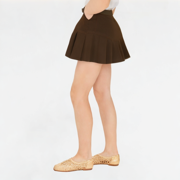High-Waist Pleated Denim Skirt 