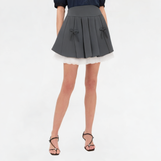 High-Waisted Bow Pleated Skirt 