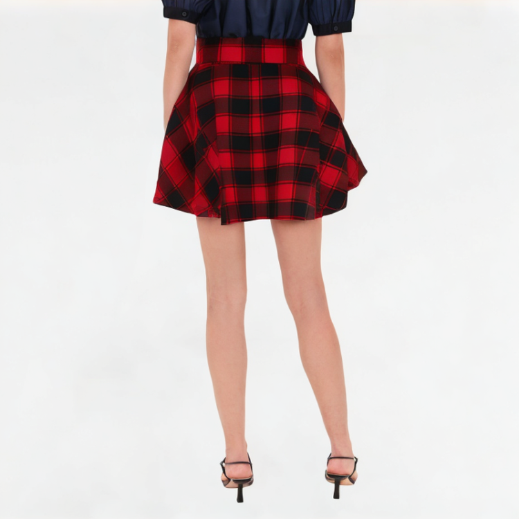 Fashionable Grid Pattern Lace-up Skirt 