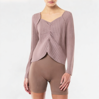 Retro Pleated V-neck Knitted Long Sleeve 