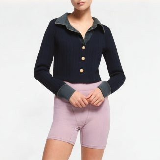 Denim Splicing Fake Two-Piece Long-Sleeved Top 