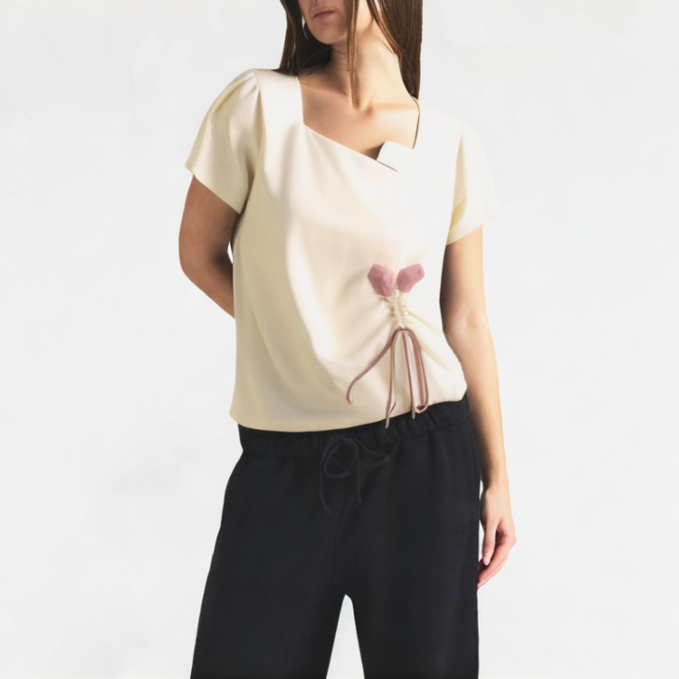 Irregular Square Neck Short Sleeve 