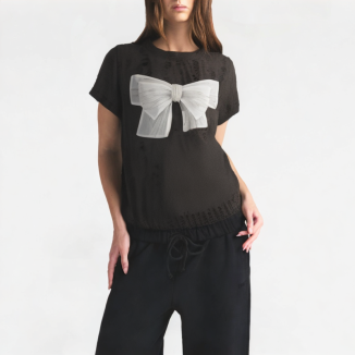 Hollow Three-Dimensional Bow Shoulder Short Sleeves 