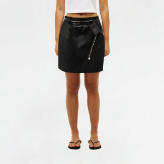 High-quality PU leather chain A-line skirt 