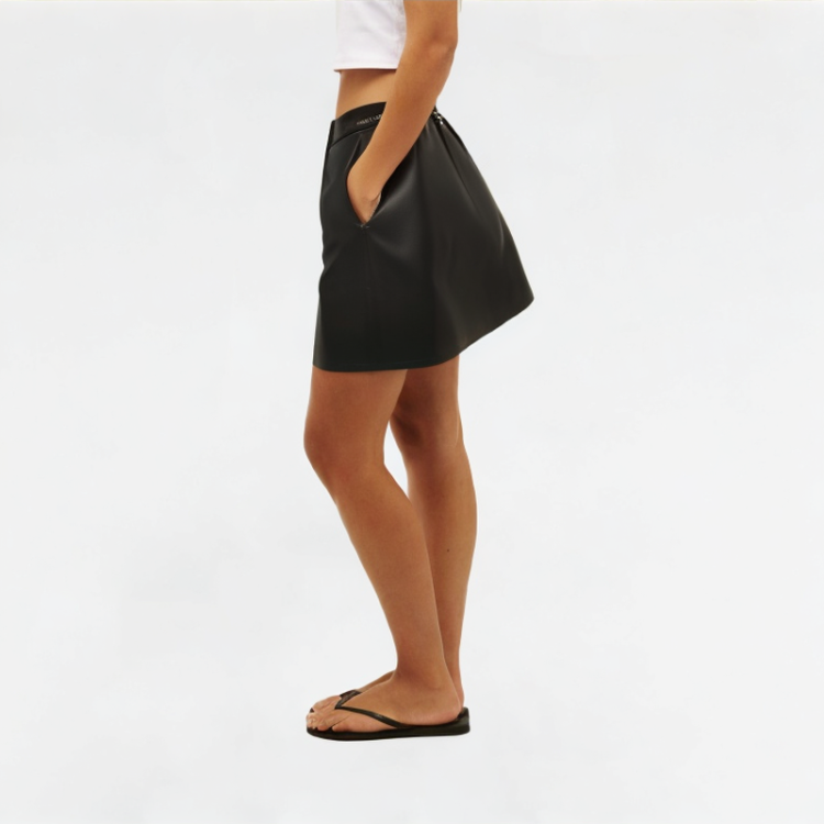 High-quality PU leather chain A-line skirt 