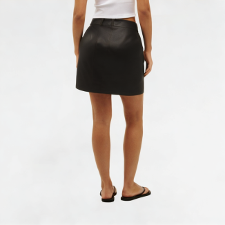 High-quality PU leather chain A-line skirt 