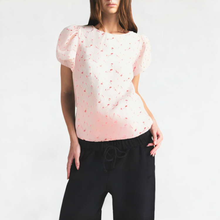 Floral Puff Sleeve Short-Sleeved Top 