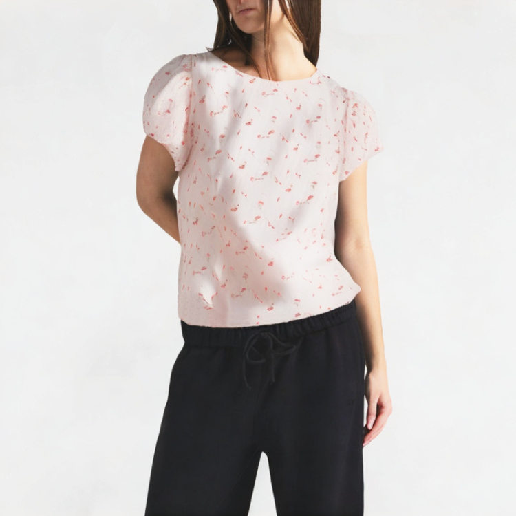 Floral Puff Sleeve Short-Sleeved Top 