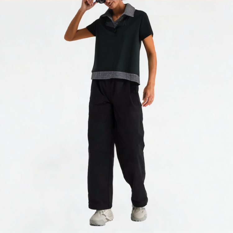 College Style Contrast Lapel Short Sleeves 
