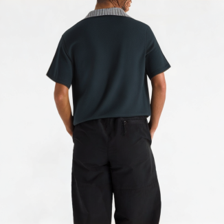 College Style Contrast Lapel Short Sleeves 