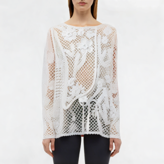 Round Neck Lace Hollow Long Sleeve Top