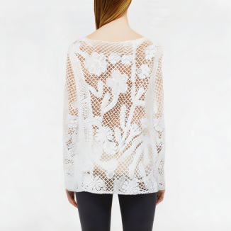 Round Neck Lace Hollow Long Sleeve Top