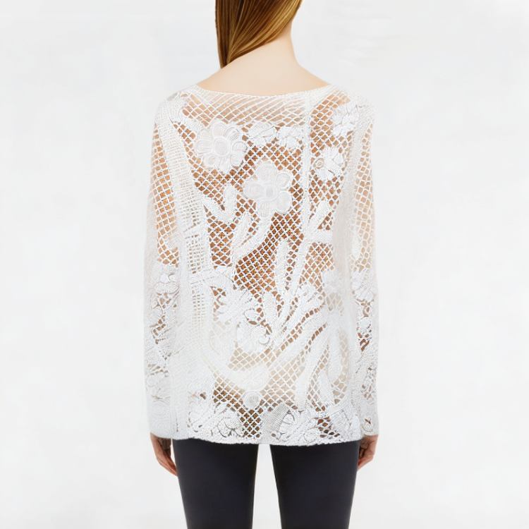 Round Neck Lace Hollow Long Sleeve Top