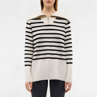 Spring Large Lapel Striped Knitted Long Sleeve 