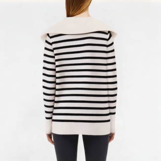 Spring Large Lapel Striped Knitted Long Sleeve 