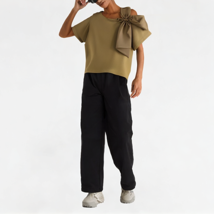 Bowknot Off-Shoulder Short Sleeves