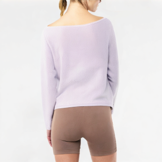 Solid Color U-Neck Pleated Long Sleeve 