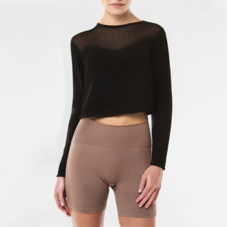Short Hollow Knitted Long-Sleeved Top 