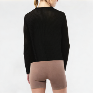 Short Hollow Knitted Long-Sleeved Top 