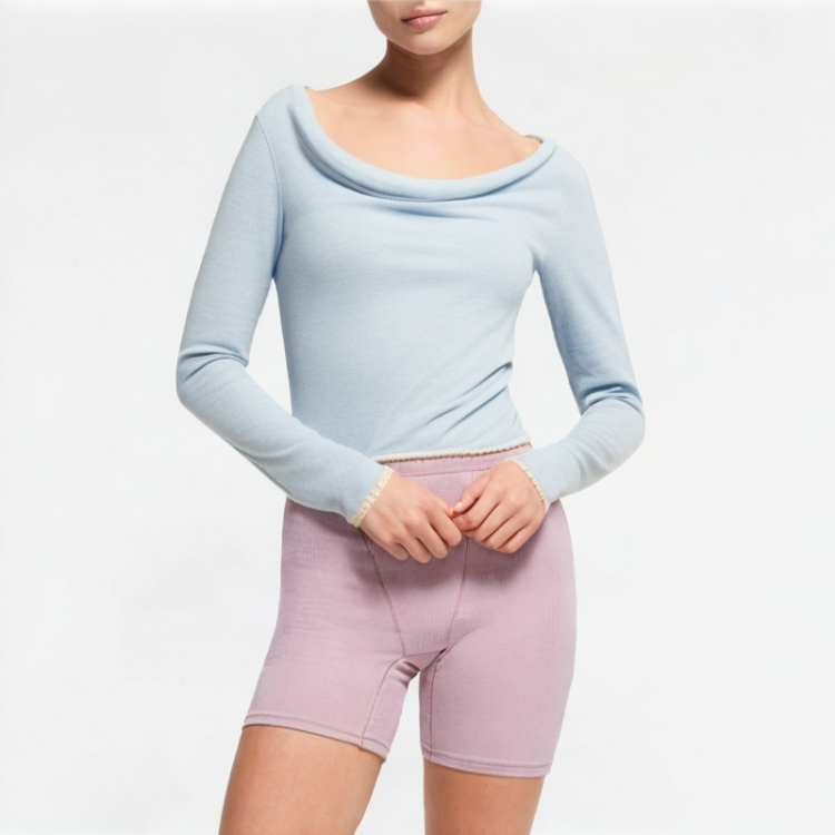 Women's Spliced ​​Off-shoulder Swing Neck Long Sleeve