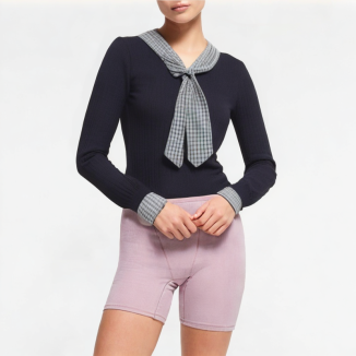 Women's Contrast Plaid Splicing Long Sleeve