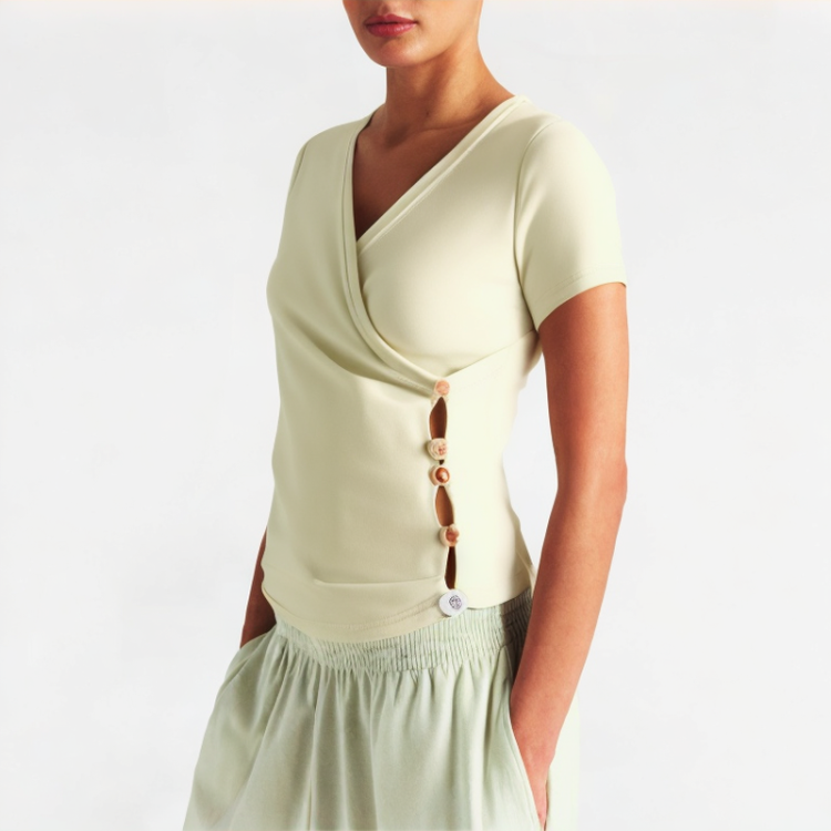 Solid Color V-Neck Short Sleeve