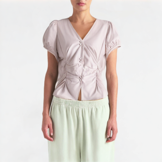 High-End Pleated Puff Sleeve Short-Sleeve