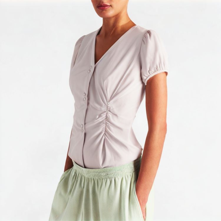 High-End Pleated Puff Sleeve Short-Sleeve