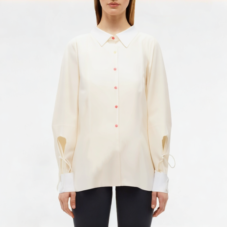 Lace-Up Lapel Shirt Long Sleeve 