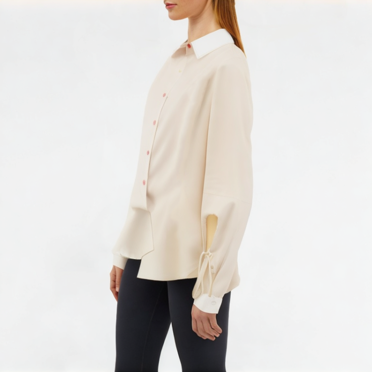 Lace-Up Lapel Shirt Long Sleeve 