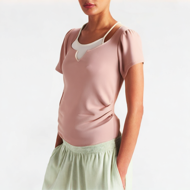 Fake Two-Piece Layered Sling Short Sleeves