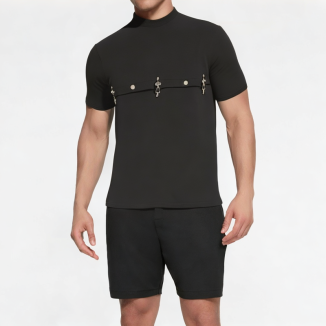 Trendy Metal Flying Button Short Sleeve 