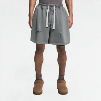 Frayed Drawstring Denim Shorts