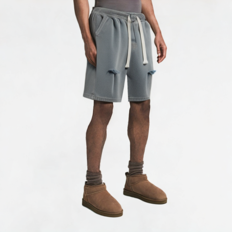 Frayed Drawstring Denim Shorts