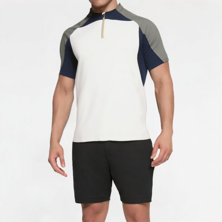 Half-Zip Contrast Sports Short Sleeves 
