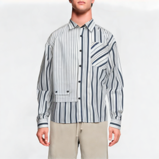 Blue And White Striped Patchwork Shirt 