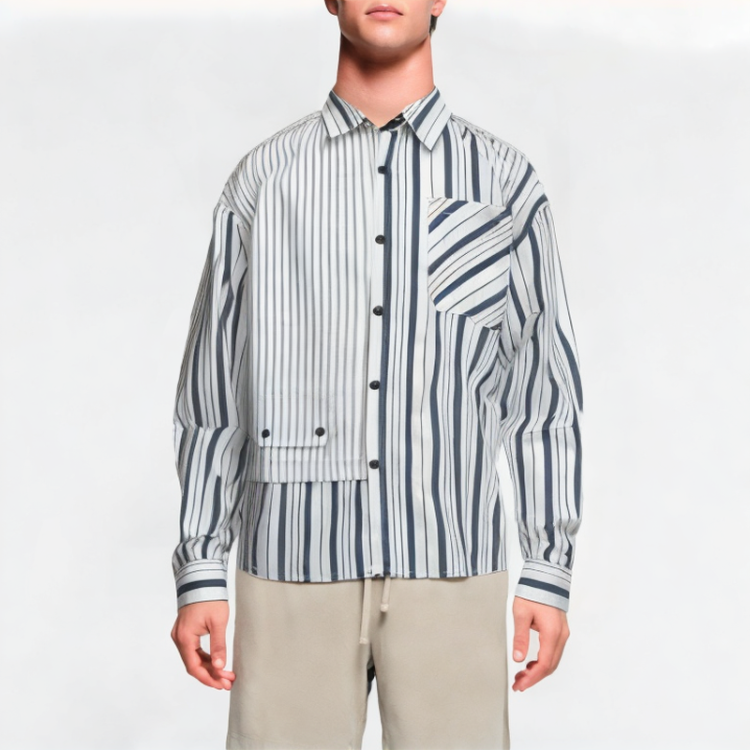 Blue And White Striped Patchwork Shirt 