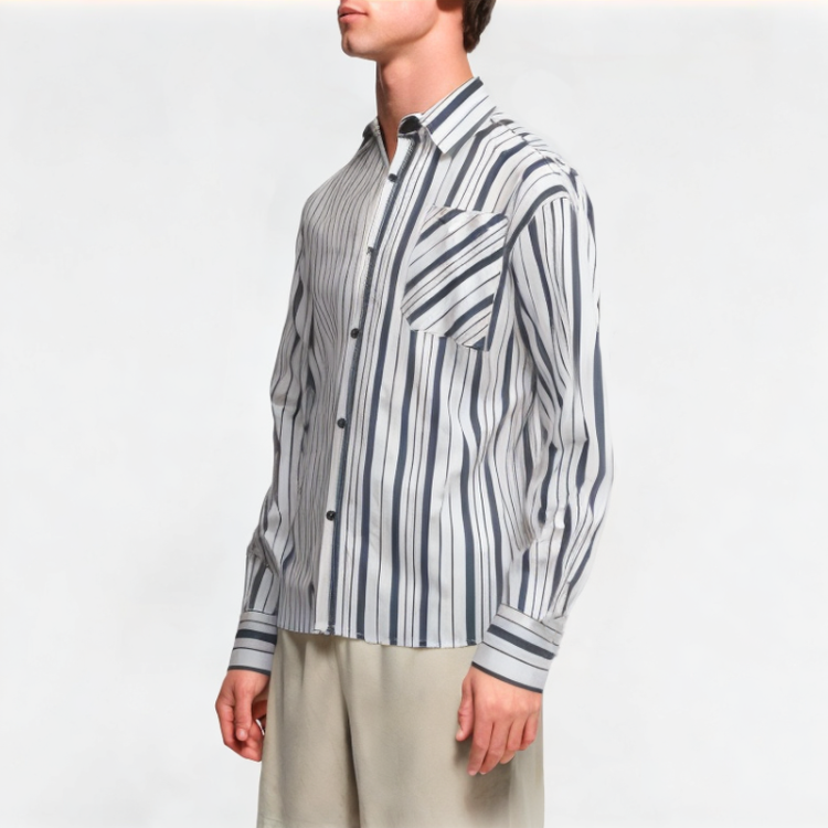 Blue And White Striped Patchwork Shirt 