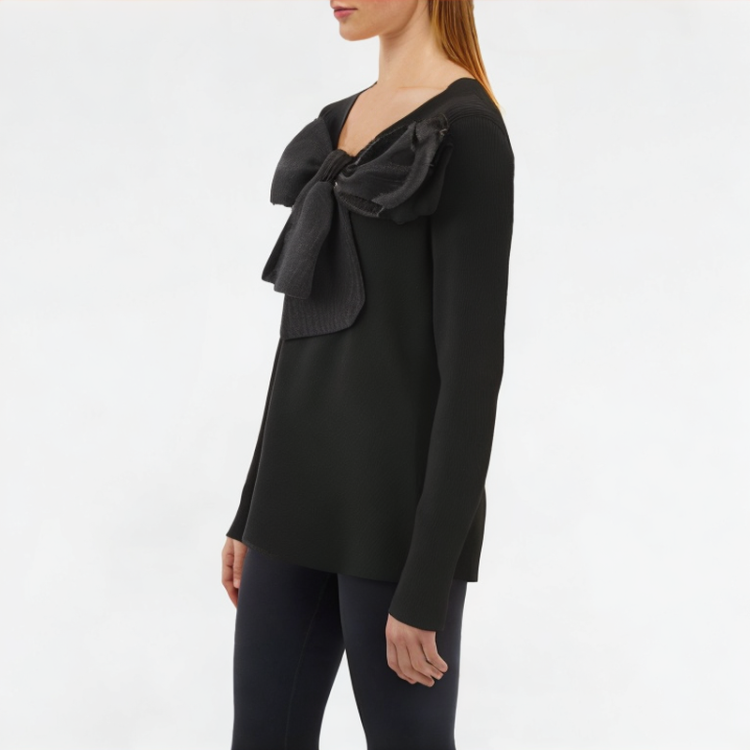 Versatile Large Bow Knitted Long Sleeve 