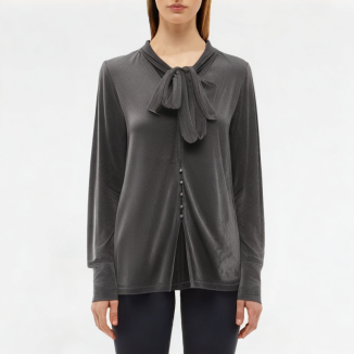 Velvet Long-Sleeved Top With Ribbons 