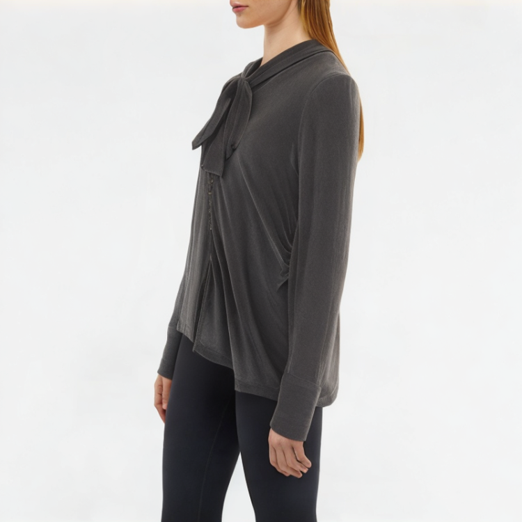 Velvet Long-Sleeved Top With Ribbons 