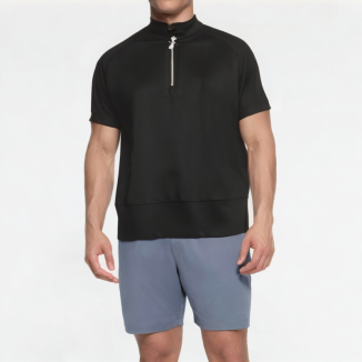 Half-Zip Solid Color Short Sleeves 