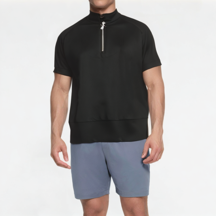 Half-Zip Solid Color Short Sleeves 