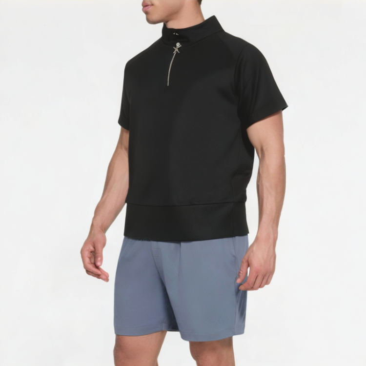Half-Zip Solid Color Short Sleeves 