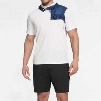 Denim Patchwork Drop Shoulder Short Sleeves