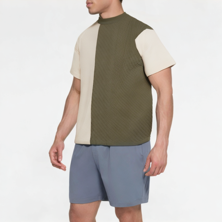 Ice Silk Knitted Patchwork Short Sleeves