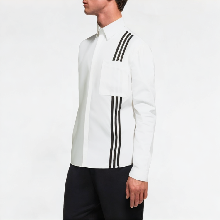 Solid Color Vertical Stripe Stitching Long-Sleeved Shirt