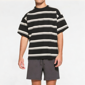 Retro Contrast Striped Short Sleeves 